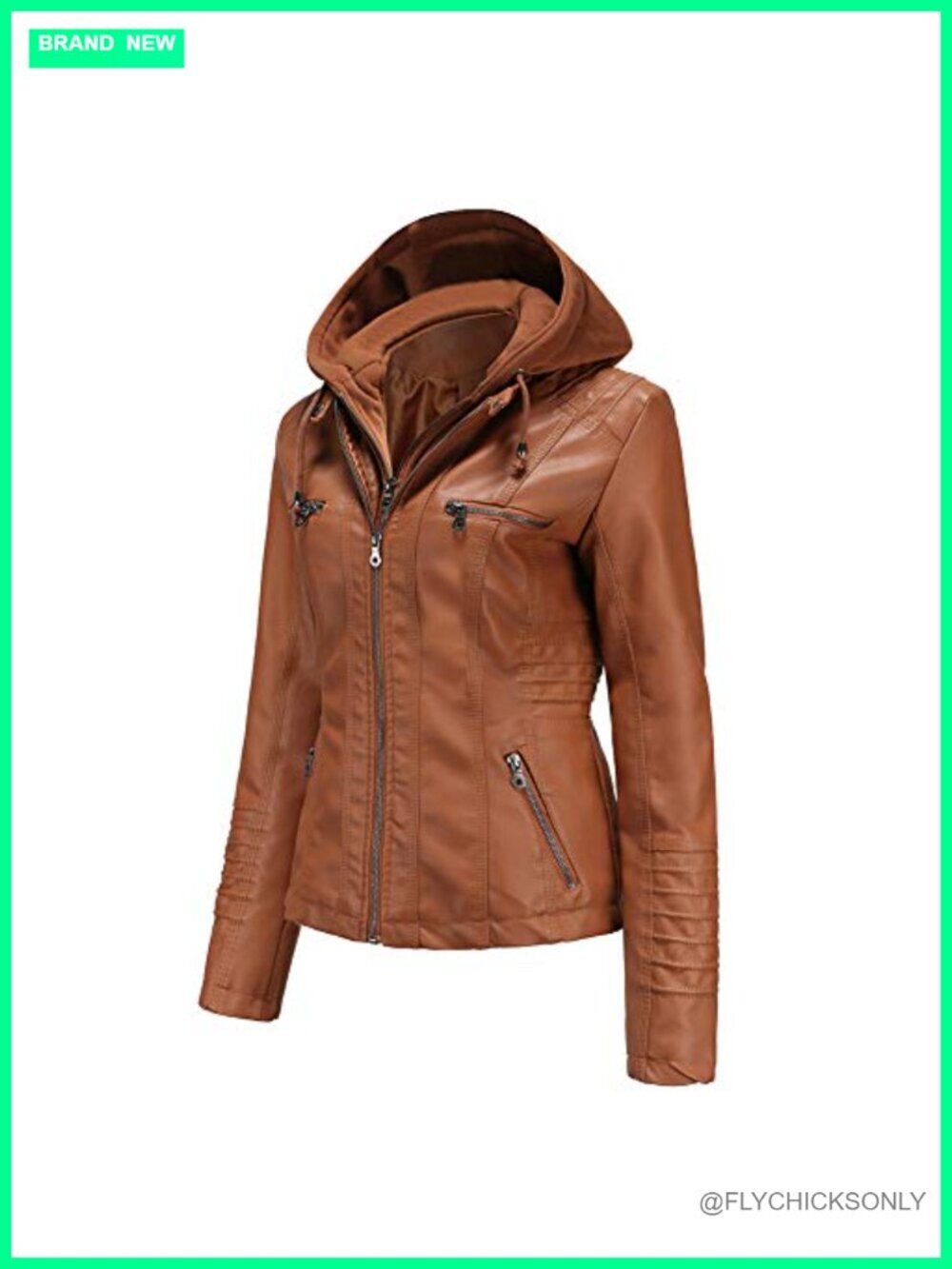 Faux Leather Motorcycle Jacket with Removable Hood Plus Size